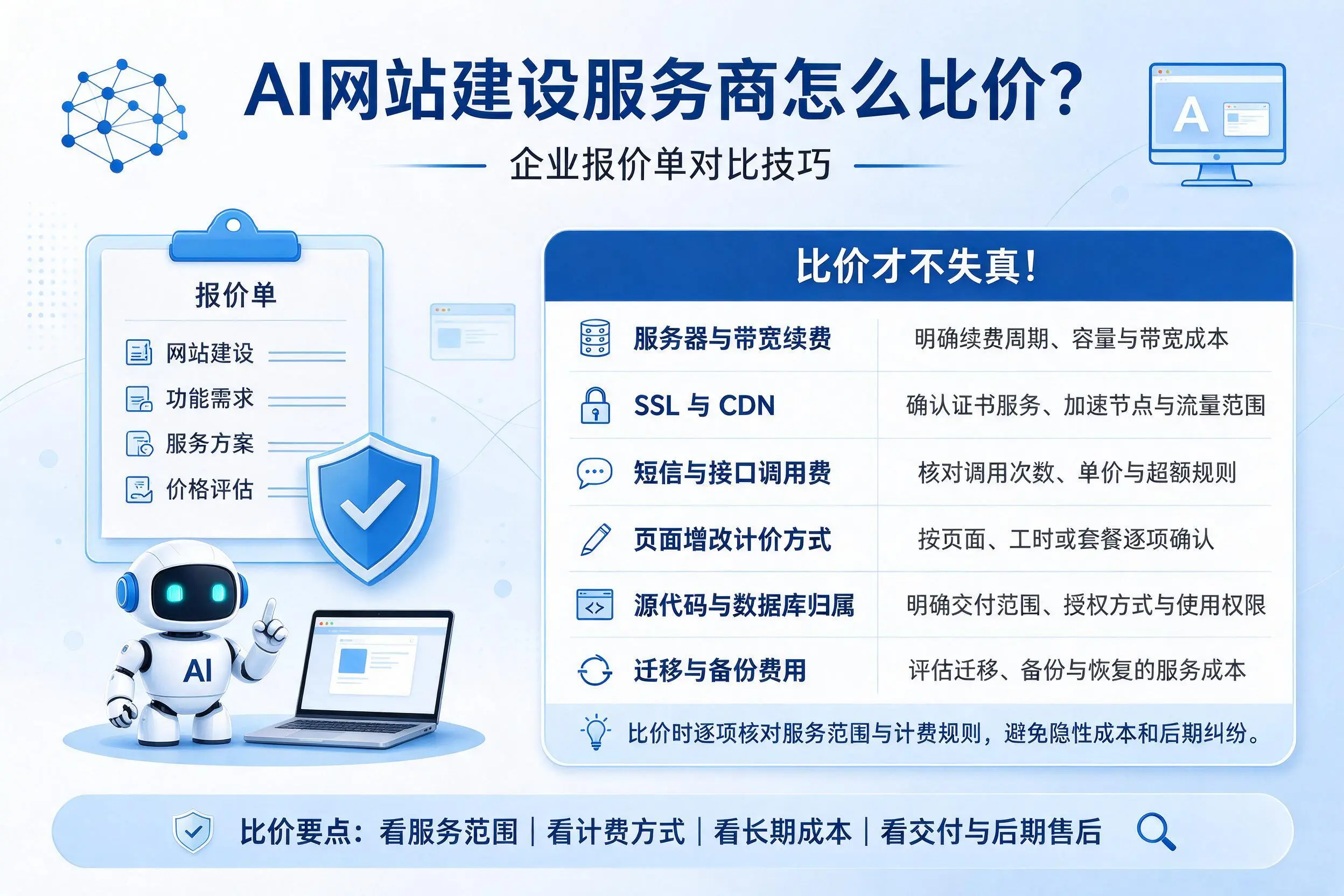 AI网站建设服务商怎么比价？怒江企业报价单对比技巧