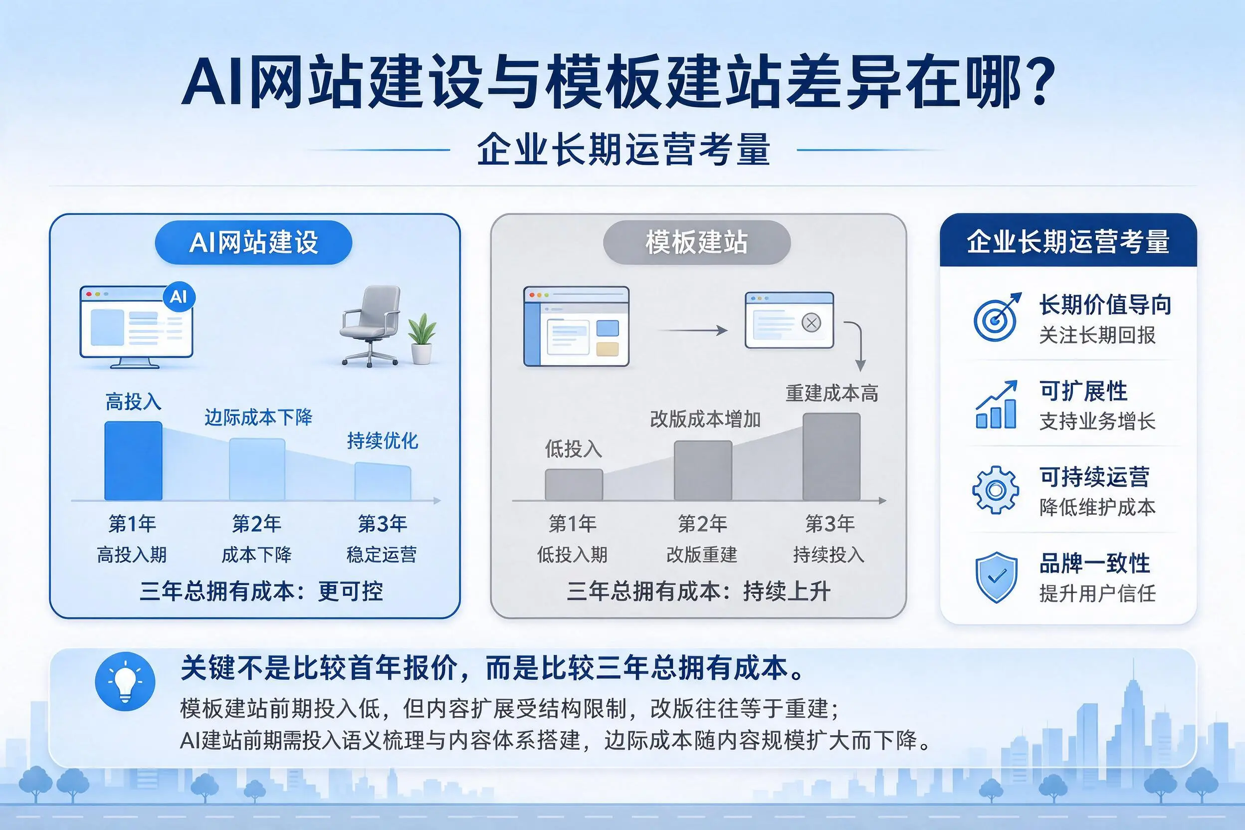 AI网站建设与模板建站差异在哪?怒江企业长期运营考量