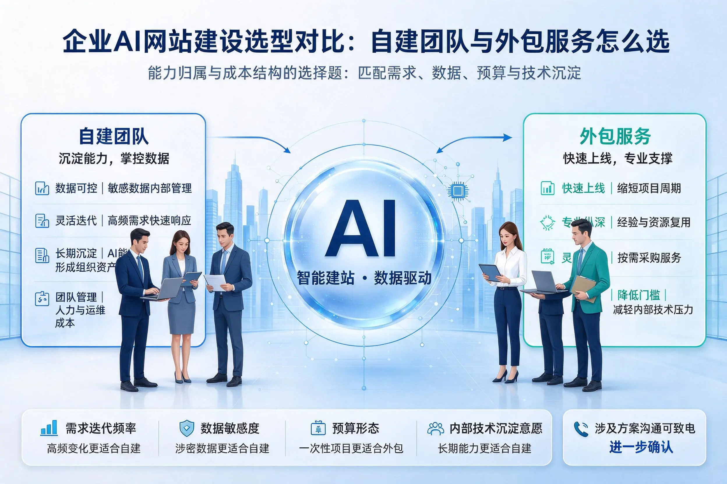 怒江企业AI网站建设选型对比:自建团队与外包服务怎么选